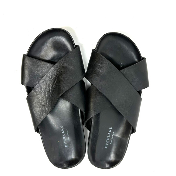 Everlane Shoes - Everlane The Form Crossover Leather Slide Sandals size 9 Black